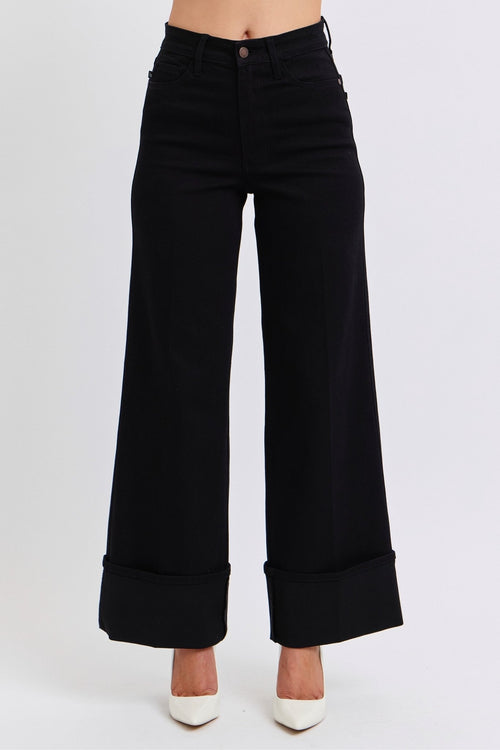 Judy Blue Black Retro Wide Cuffed Leg Jean - Cowhide and Conchos