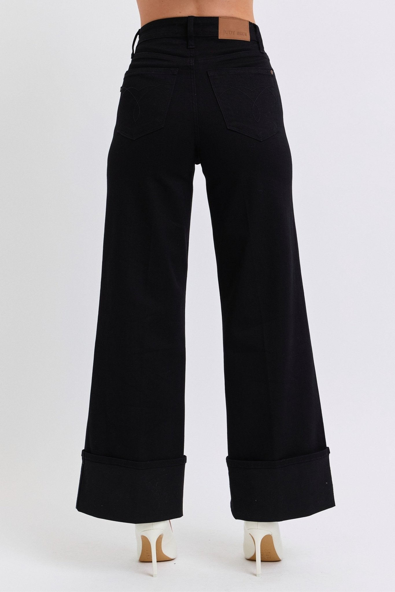 Judy Blue Black Retro Wide Cuffed Leg Jean - Cowhide and Conchos