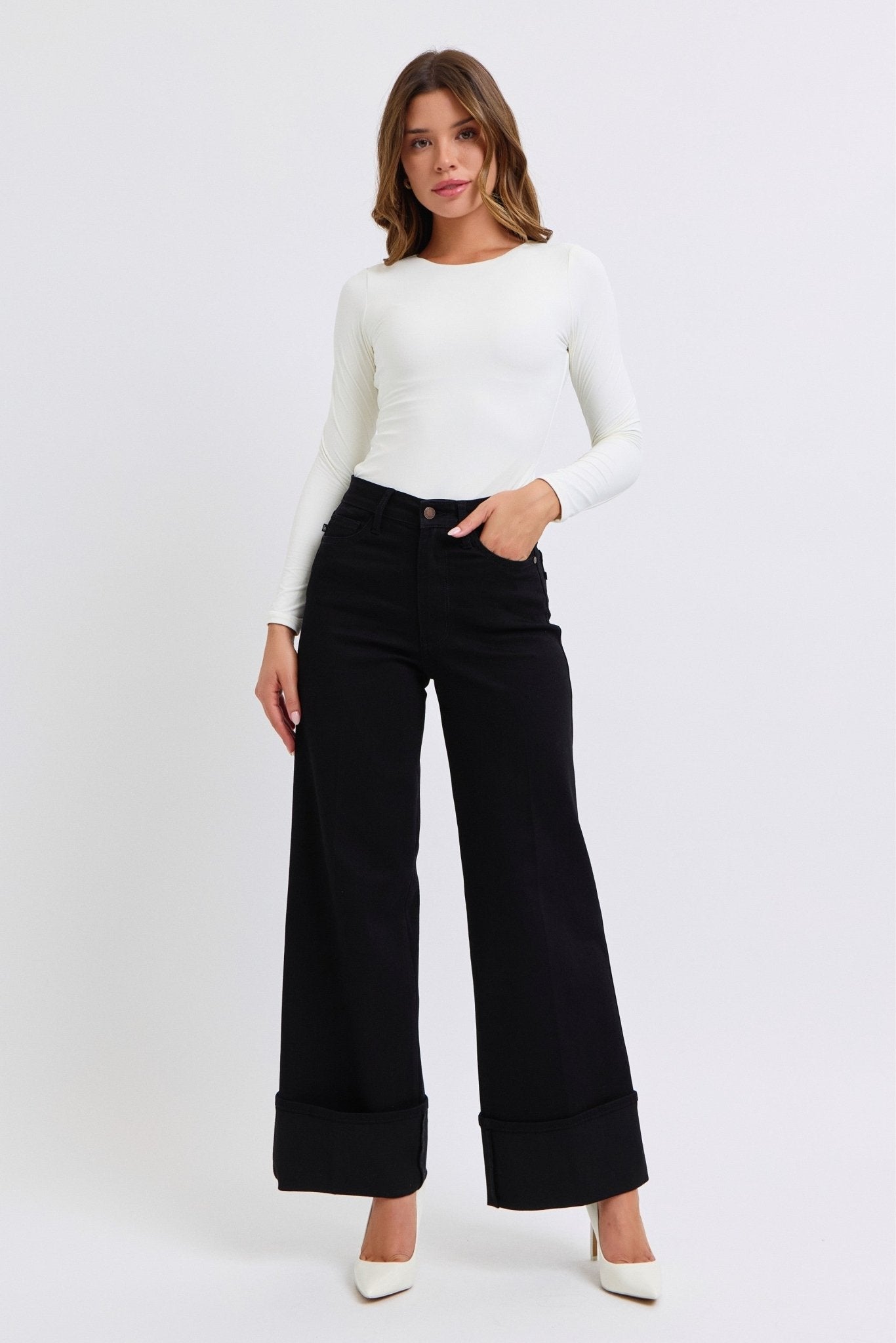 Judy Blue Black Retro Wide Cuffed Leg Jean - Cowhide and Conchos
