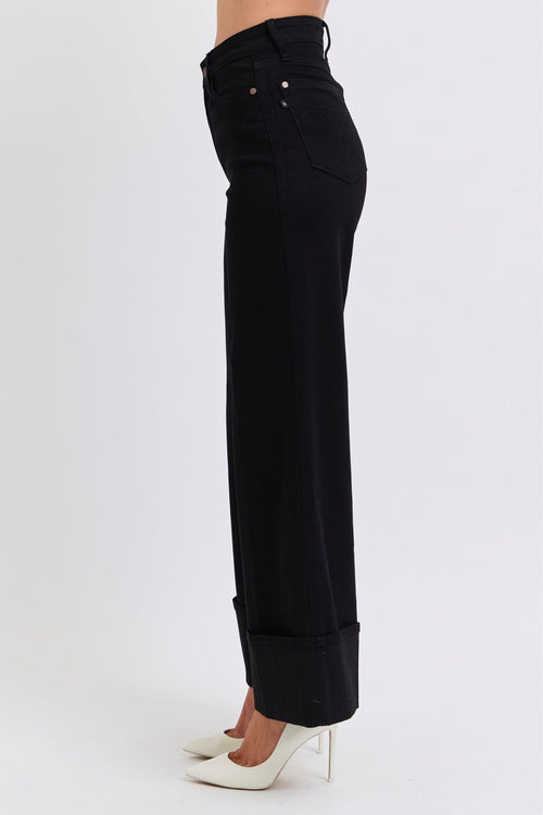 Judy Blue Black Retro Wide Cuffed Leg Jean - Cowhide and Conchos