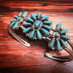 Judy Wallace Turquoise & Sterling Silver Bracelet - Cowhide and Conchos