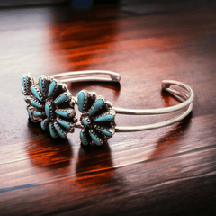 Judy Wallace Turquoise & Sterling Silver Bracelet - Cowhide and Conchos