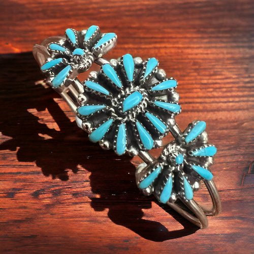 Judy Wallace Turquoise & Sterling Silver Bracelet - Cowhide and Conchos