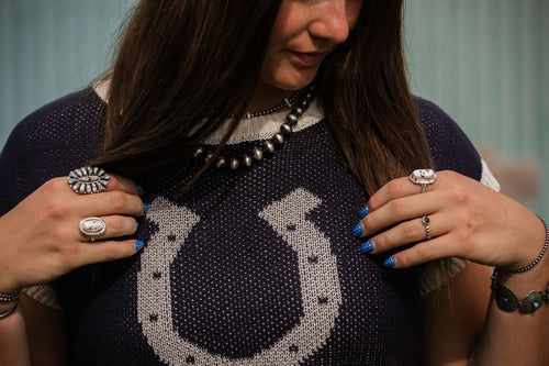 Juliana William Navajo Handmade White Buffalo RIng - Size 9.5 - Cowhide and Conchos