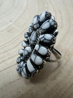 Juliana William Navajo Handmade White Buffalo RIng - Size 9.5 - Cowhide and Conchos