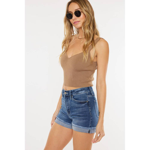 Kan Can High Rise Single Fold Denim Shorts - Cowhide and Conchos