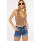 Kan Can High Rise Single Fold Denim Shorts - Cowhide and Conchos