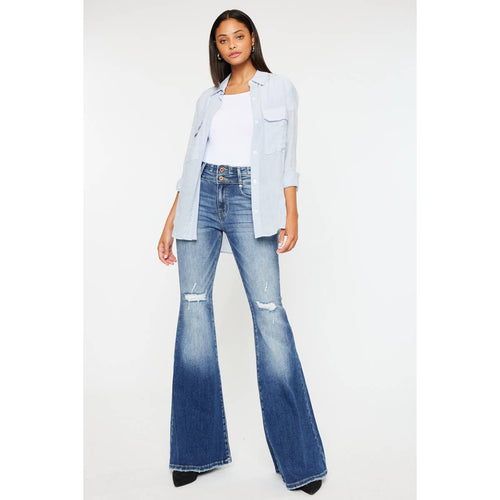Kan Can High Rise Super Flare Jeans - Sizes 5, 7 and 9 available - Cowhide and Conchos