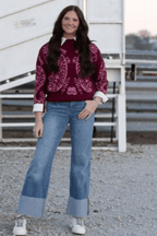 Kan Can Mid Rise Wide Flare Cuff Jeans - Cowhide and Conchos