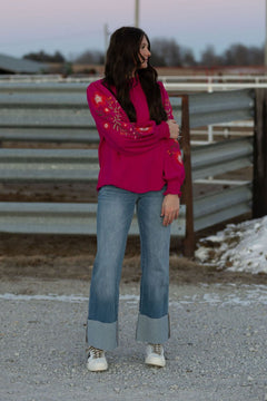 Kan Can Mid Rise Wide Flare Cuff Jeans - Cowhide and Conchos