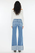 Kan Can Mid Rise Wide Flare Cuff Jeans - Cowhide and Conchos