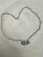 Kathleen Livingston Navajo Sterling Silver Necklace with Golden Hills Turquoise — 18" with 5/8" × 1 1/4" Pendant (Hallmarked, Heirloom) - Cowhide and Conchos