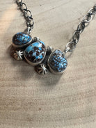 Kathleen Livingston Navajo Sterling Silver Necklace with Golden Hills Turquoise — 18" with 5/8" × 1 1/4" Pendant (Hallmarked, Heirloom) - Cowhide and Conchos