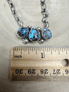 Kathleen Livingston Navajo Sterling Silver Necklace with Golden Hills Turquoise — 18" with 5/8" × 1 1/4" Pendant (Hallmarked, Heirloom) - Cowhide and Conchos