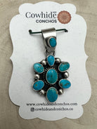 Kathleen Livingston Navajo Sterling Silver Pendant with Sonoran Gem Turquoise — 1 3/4" × 7/8" (Hallmark) - Cowhide and Conchos