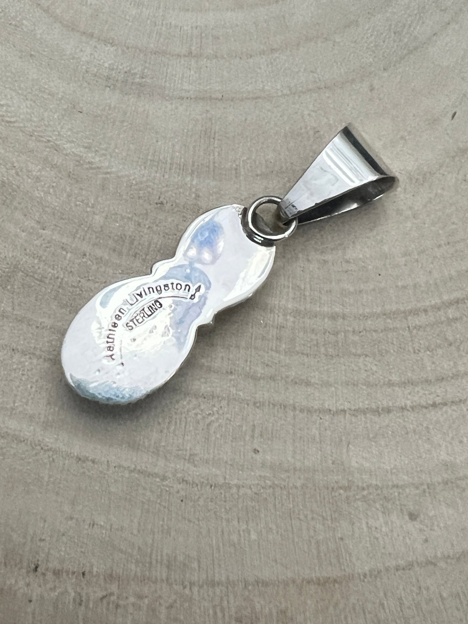 Kathleen Livingston Navajo Sterling Silver Pendant with Sonoran Gem Turquoise — 2" × 1/2" (Hallmarked) - Cowhide and Conchos