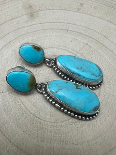 Kathleen Livingston Sonoran Gem Turquoise & Sterling Silver Earrings - Cowhide and Conchos