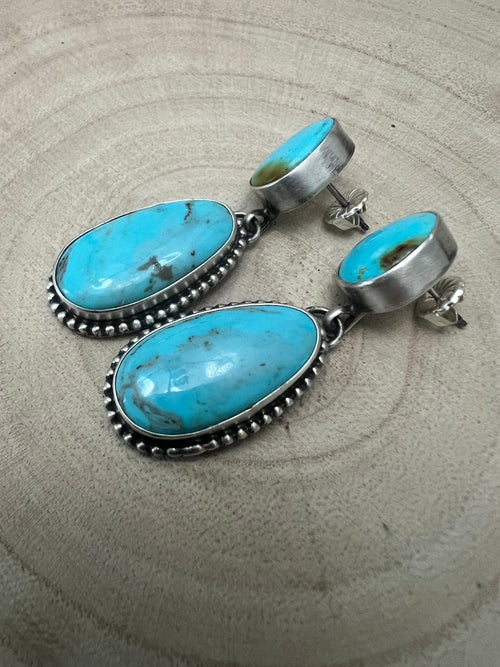 Kathleen Livingston Sonoran Gem Turquoise & Sterling Silver Earrings - Cowhide and Conchos