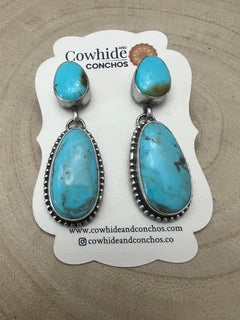 Kathleen Livingston Sonoran Gem Turquoise & Sterling Silver Earrings - Cowhide and Conchos