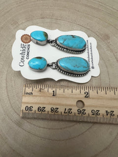Kathleen Livingston Sonoran Gem Turquoise & Sterling Silver Earrings - Cowhide and Conchos