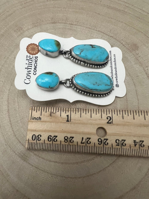 Kathleen Livingston Sonoran Gem Turquoise & Sterling Silver Earrings - Cowhide and Conchos