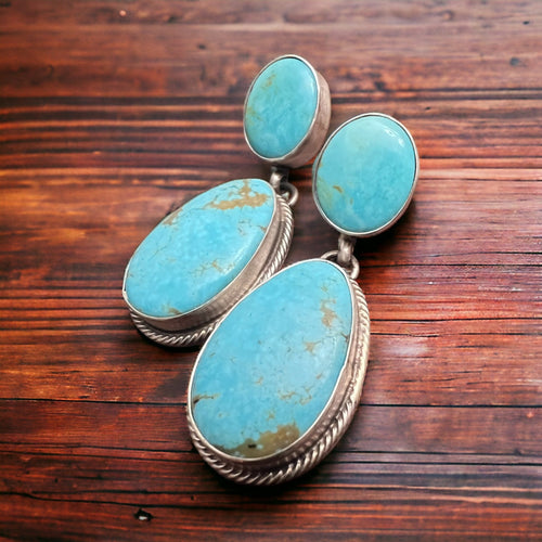 Kathleen Livingston Sonoran Turquoise & Sterling Silver Earrings - Cowhide and Conchos