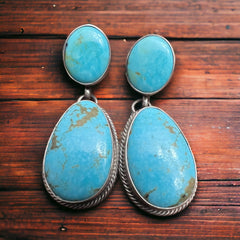 Kathleen Livingston Sonoran Turquoise & Sterling Silver Earrings - Cowhide and Conchos