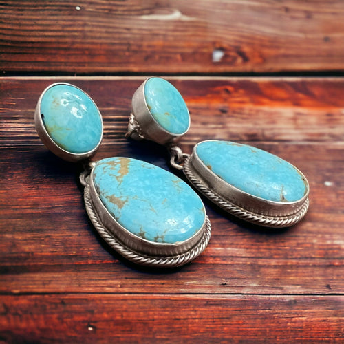 Kathleen Livingston Sonoran Turquoise & Sterling Silver Earrings - Cowhide and Conchos