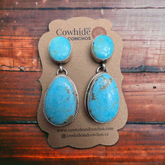 Kathleen Livingston Sonoran Turquoise & Sterling Silver Earrings - Cowhide and Conchos