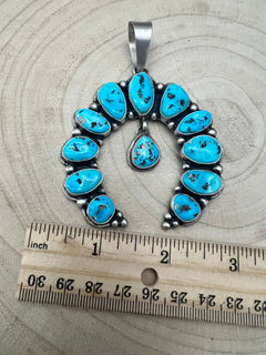 Kathleen Livingston Turquoise & Sterling Silver Naja Pendant - Cowhide and Conchos