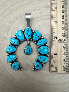 Kathleen Livingston Turquoise & Sterling Silver Naja Pendant - Cowhide and Conchos
