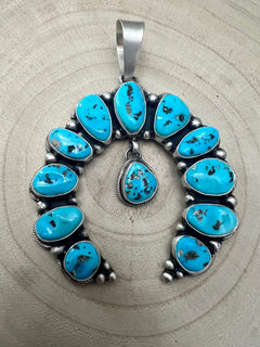 Kathleen Livingston Turquoise & Sterling Silver Naja Pendant - Cowhide and Conchos