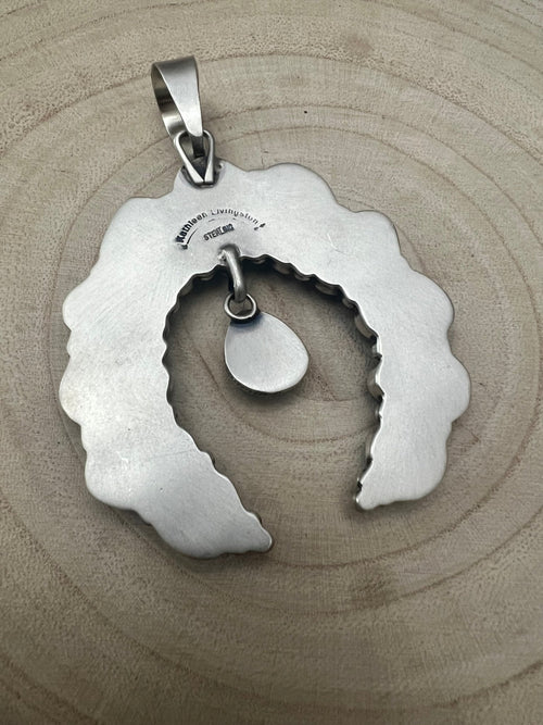 Kathleen Livingston Turquoise & Sterling Silver Naja Pendant - Cowhide and Conchos