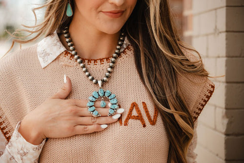Kathleen Livingston Turquoise & Sterling Silver Naja Pendant - Cowhide and Conchos