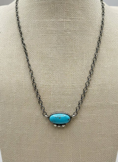 Kathleen Livingston Turquoise & Sterling Silver Necklace - Cowhide and Conchos