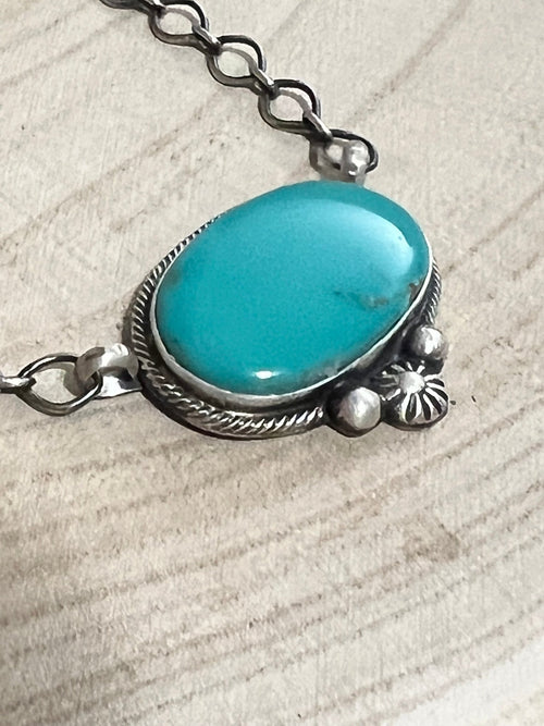 Kathleen Livingston Turquoise & Sterling Silver Necklace - Cowhide and Conchos