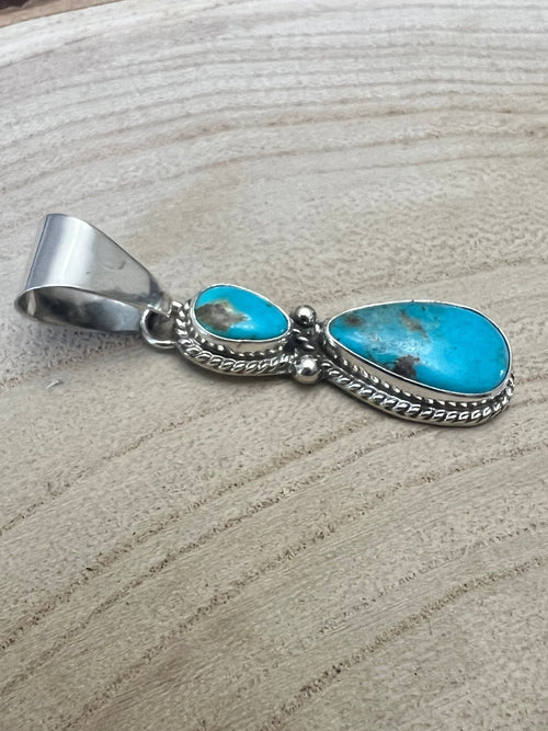 Kathleen Livingston Turquoise & Sterling Silver Pendant - Cowhide and Conchos