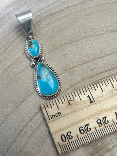 Kathleen Livingston Turquoise & Sterling Silver Pendant - Cowhide and Conchos