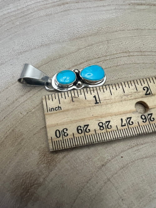 Kathleen Livingston Turquoise & Sterling Silver Pendant - Cowhide and Conchos