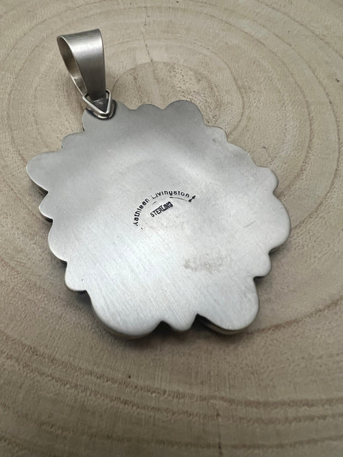 Kathleen Livingston Turquoise & Sterling Silver Pendant - Cowhide and Conchos