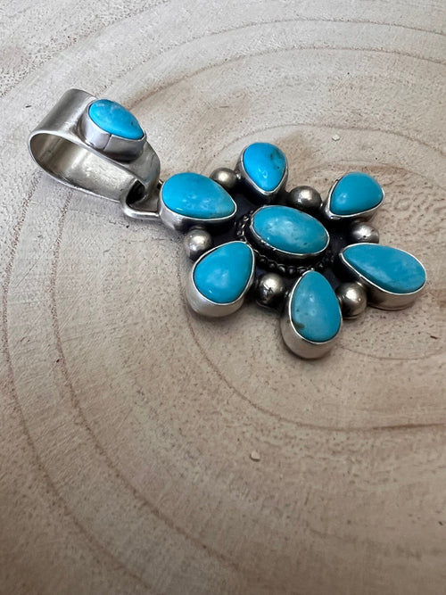 Kathleen Livingston Turquoise & Sterling Silver Pendant - Cowhide and Conchos