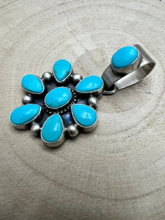 Kathleen Livingston Turquoise & Sterling Silver Pendant - Cowhide and Conchos