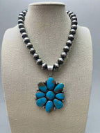 Kathleen Livingston Turquoise & Sterling Silver Pendant - Cowhide and Conchos