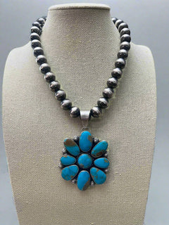 Kathleen Livingston Turquoise & Sterling Silver Pendant - Cowhide and Conchos