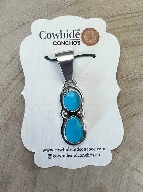 Kathleen Livingston Turquoise & Sterling Silver Pendant - Cowhide and Conchos