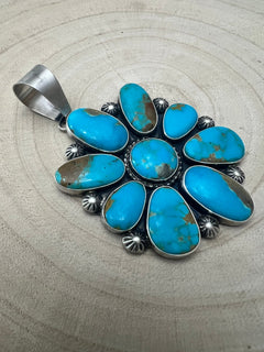 Kathleen Livingston Turquoise & Sterling Silver Pendant - Cowhide and Conchos