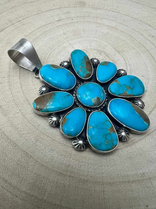 Kathleen Livingston Turquoise & Sterling Silver Pendant - Cowhide and Conchos