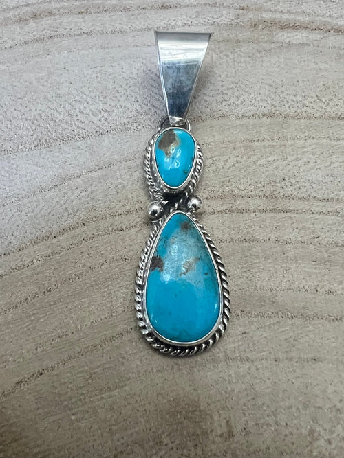 Kathleen Livingston Turquoise & Sterling Silver Pendant - Cowhide and Conchos
