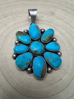 Kathleen Livingston Turquoise & Sterling Silver Pendant - Cowhide and Conchos