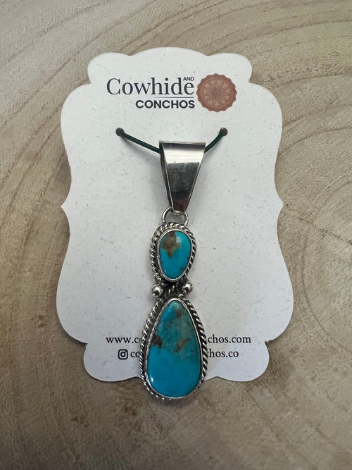 Kathleen Livingston Turquoise & Sterling Silver Pendant - Cowhide and Conchos